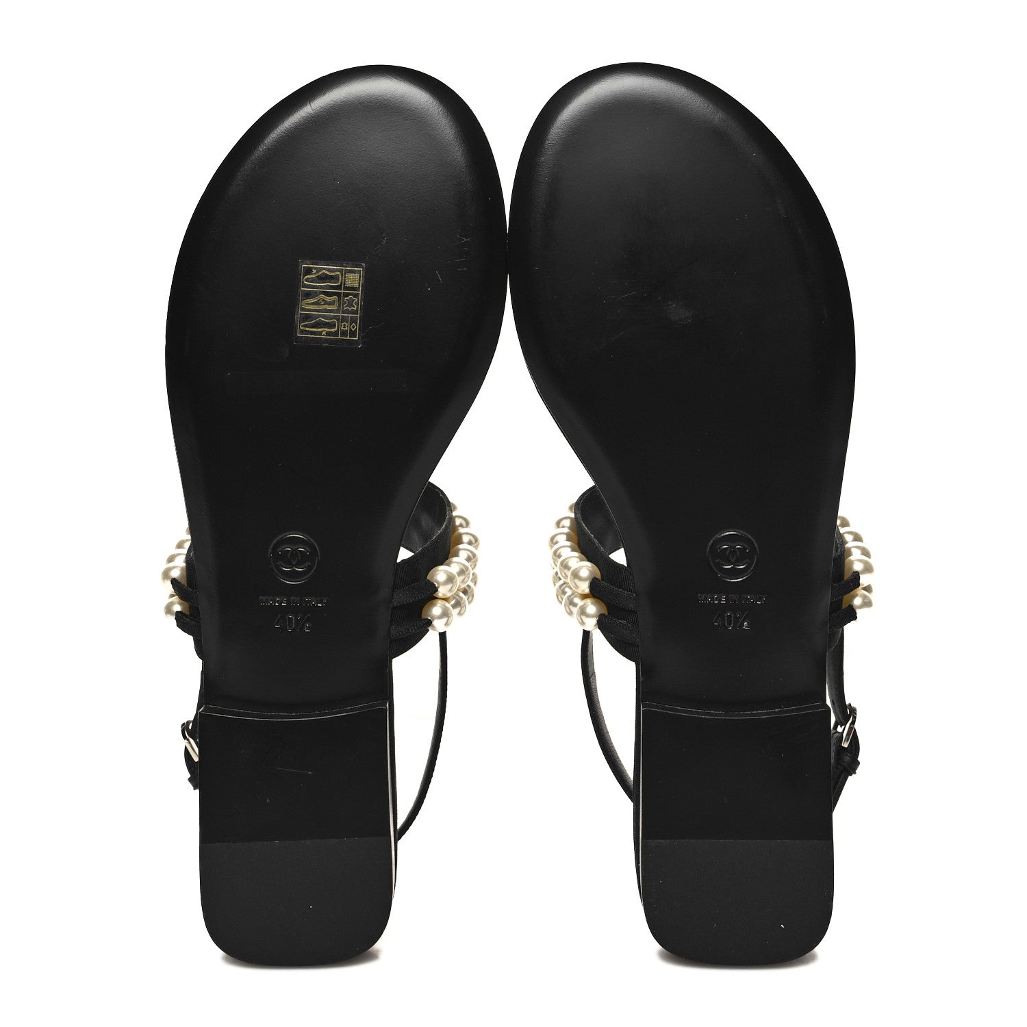 Chanel Grosgrain Pearl CC Sandals 40.5 Black 6 of 9