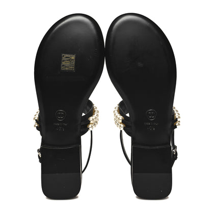 Chanel Grosgrain Pearl CC Sandals 40.5 Black 6 of 9