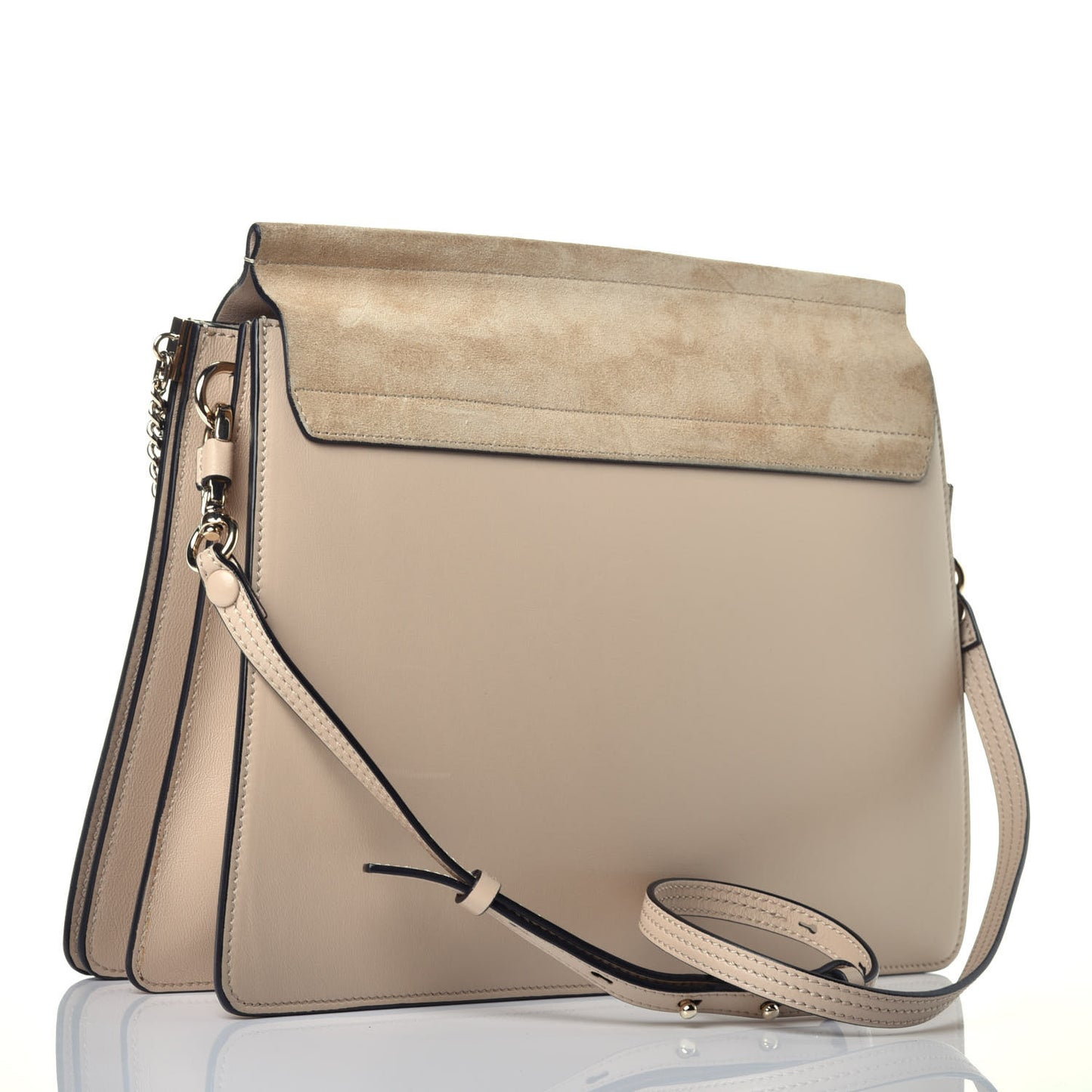 Suede Calfskin Medium Faye Shoulder Bag Pearl Beige