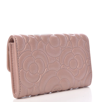 Chanel Goatskin Camellia Embossed Card Holder Wallet Light Pink 3 of 9