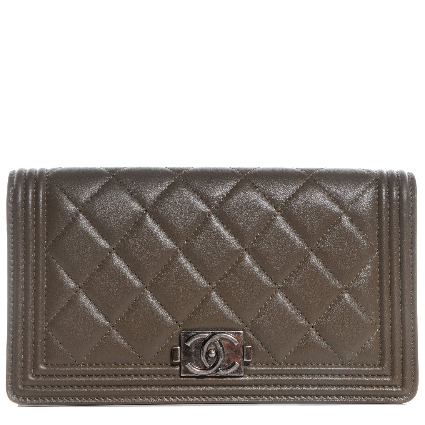 Lambskin Quilted Boy Yen Wallet Dark Green