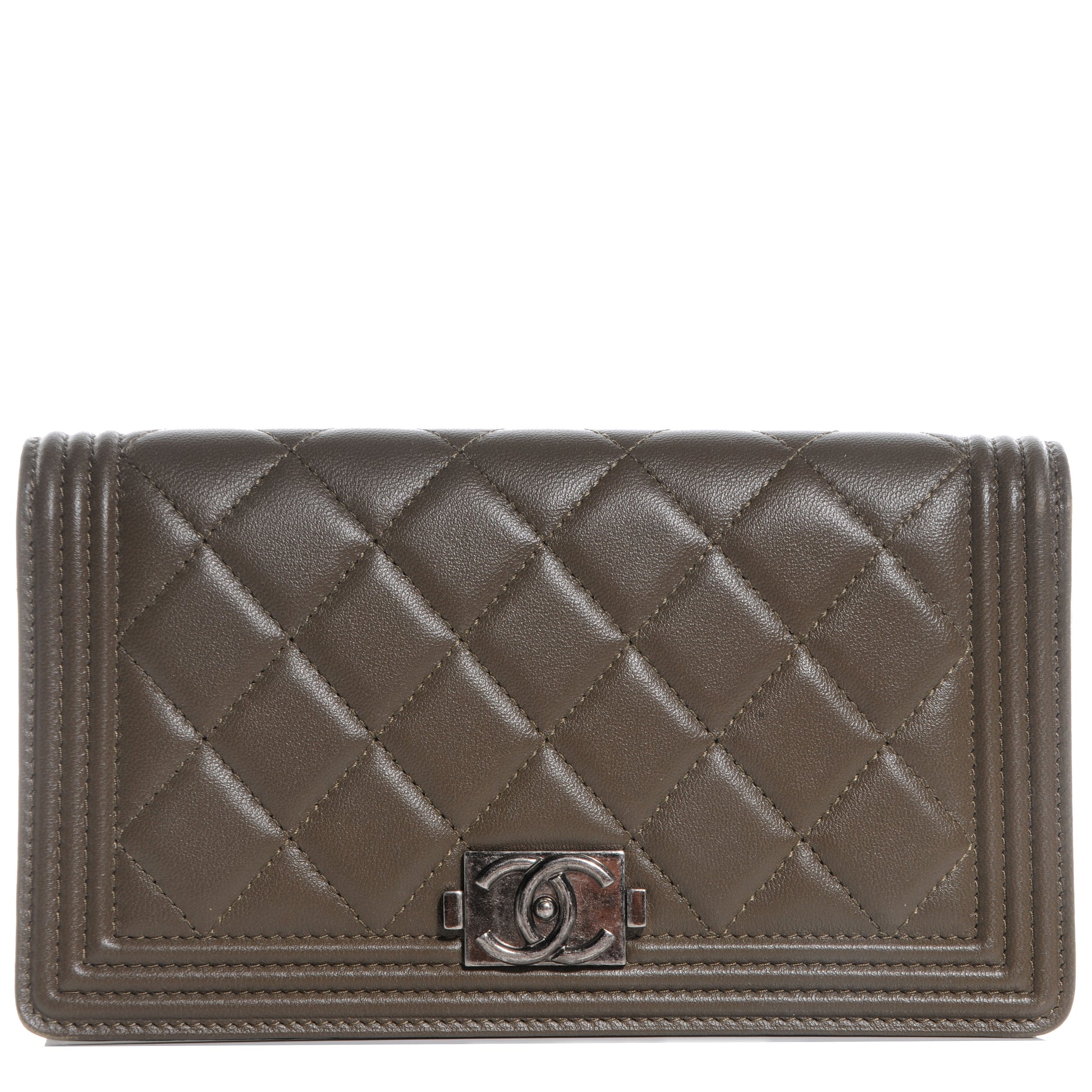 Chanel Lambskin Quilted Boy Yen Wallet Dark Green 1 of 8