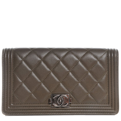 Chanel Lambskin Quilted Boy Yen Wallet Dark Green 1 of 8