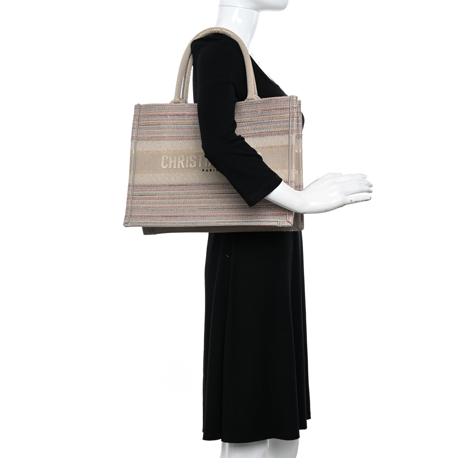 Christian Dior Canvas Embroidered Medium Stripes Book Tote Beige Multicolor 2 of 11