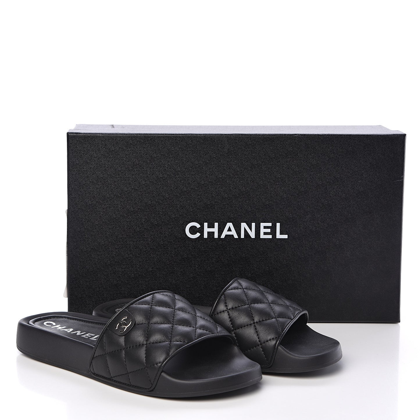 Lambskin Quilted CC Mules Sandals 37 Black