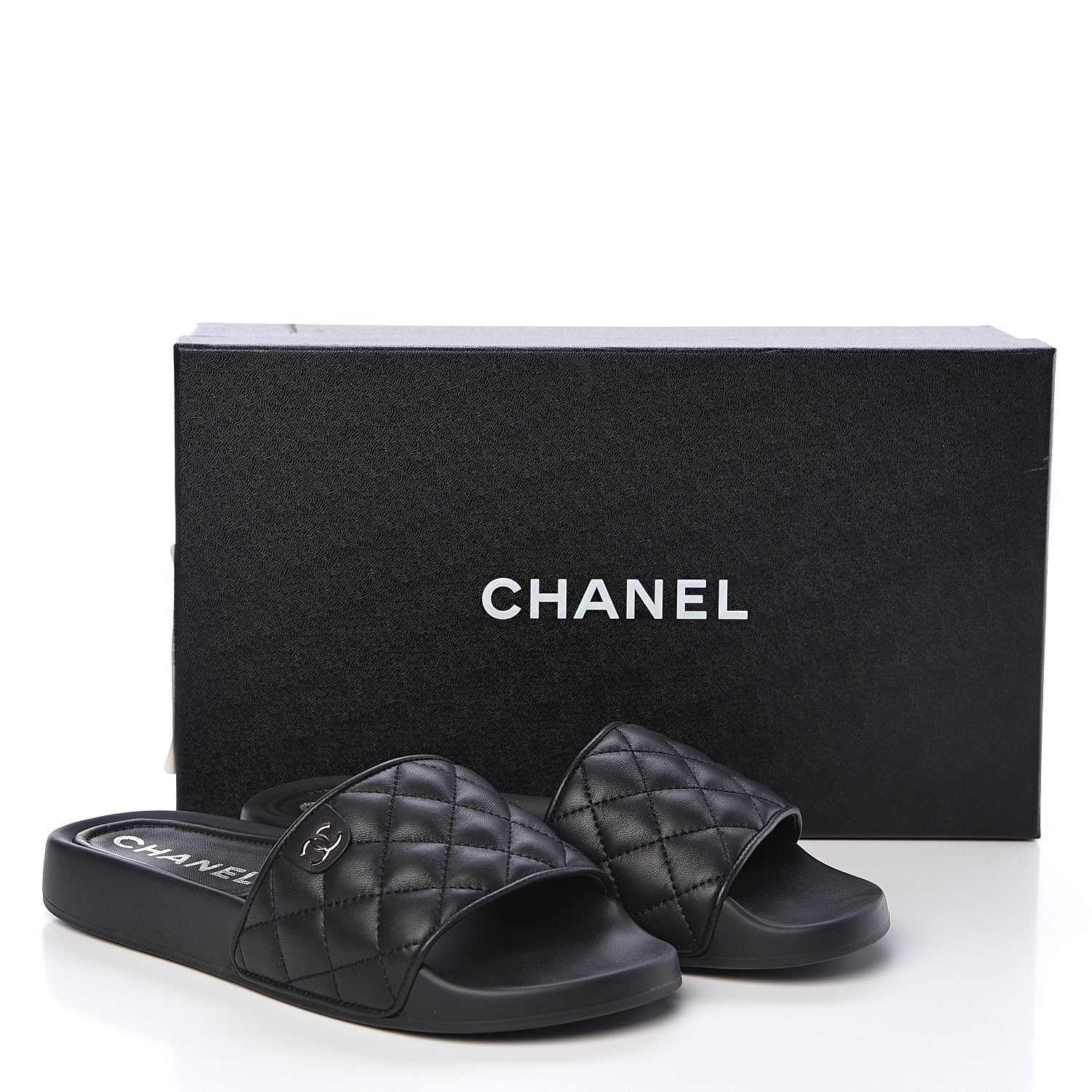 Chanel Lambskin Quilted CC Mules Sandals 37 Black 8 of 8