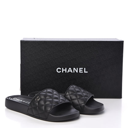 Chanel Lambskin Quilted CC Mules Sandals 37 Black 8 of 8