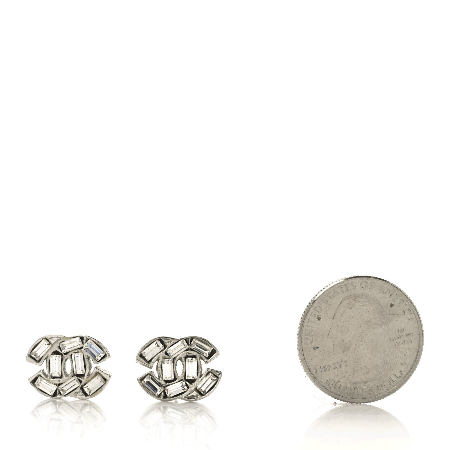 Chanel Baguette Crystal CC Earrings Silver 2 of 4
