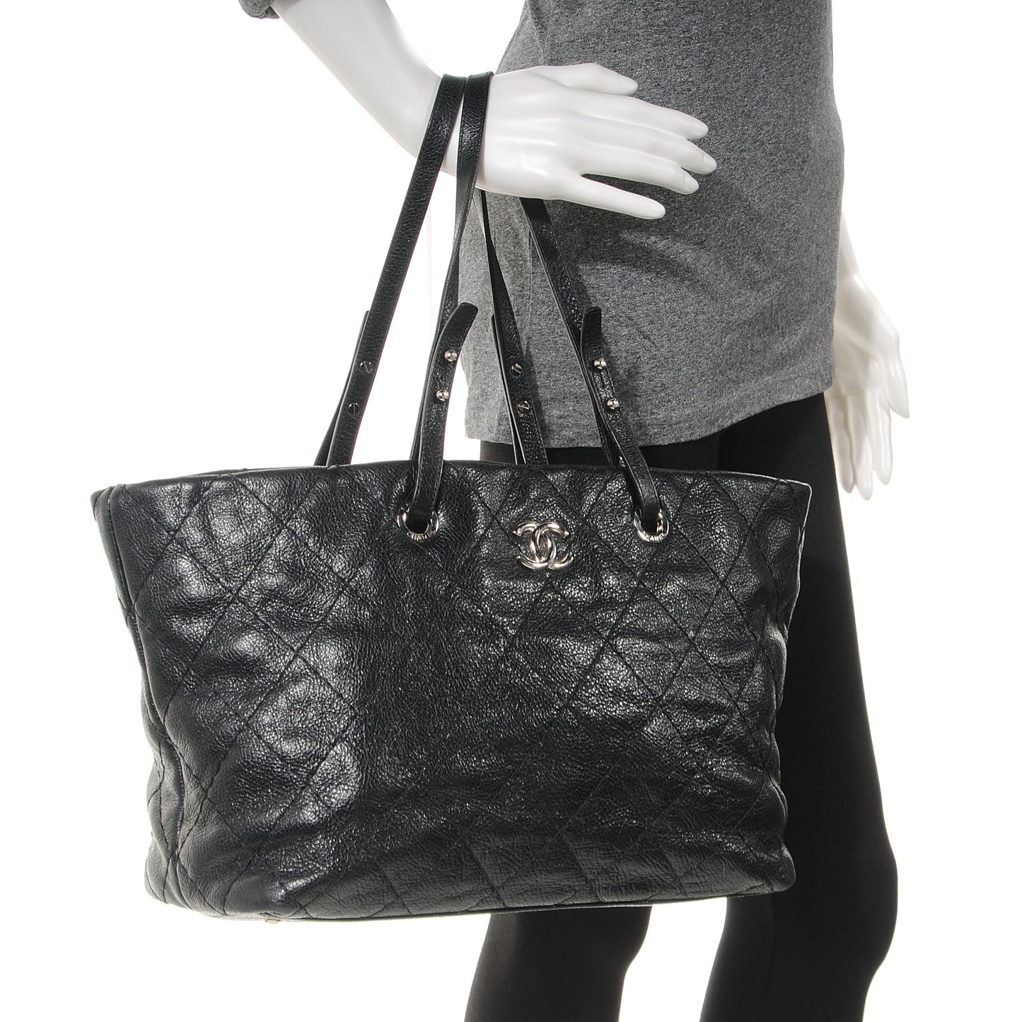 Glazed Calfskin Large On The Road Tote Black