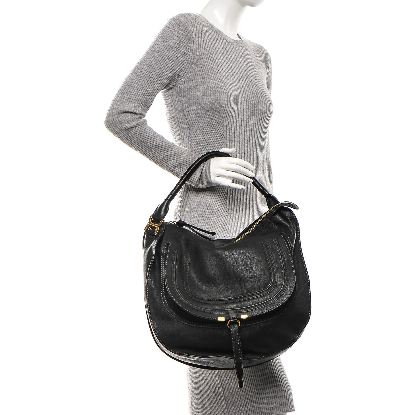 Calfskin Large Marcie Hobo Black