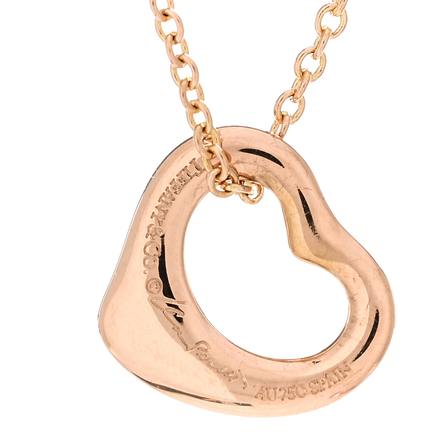 18K Rose Gold 11mm Elsa Peretti Open Heart Pendant Necklace