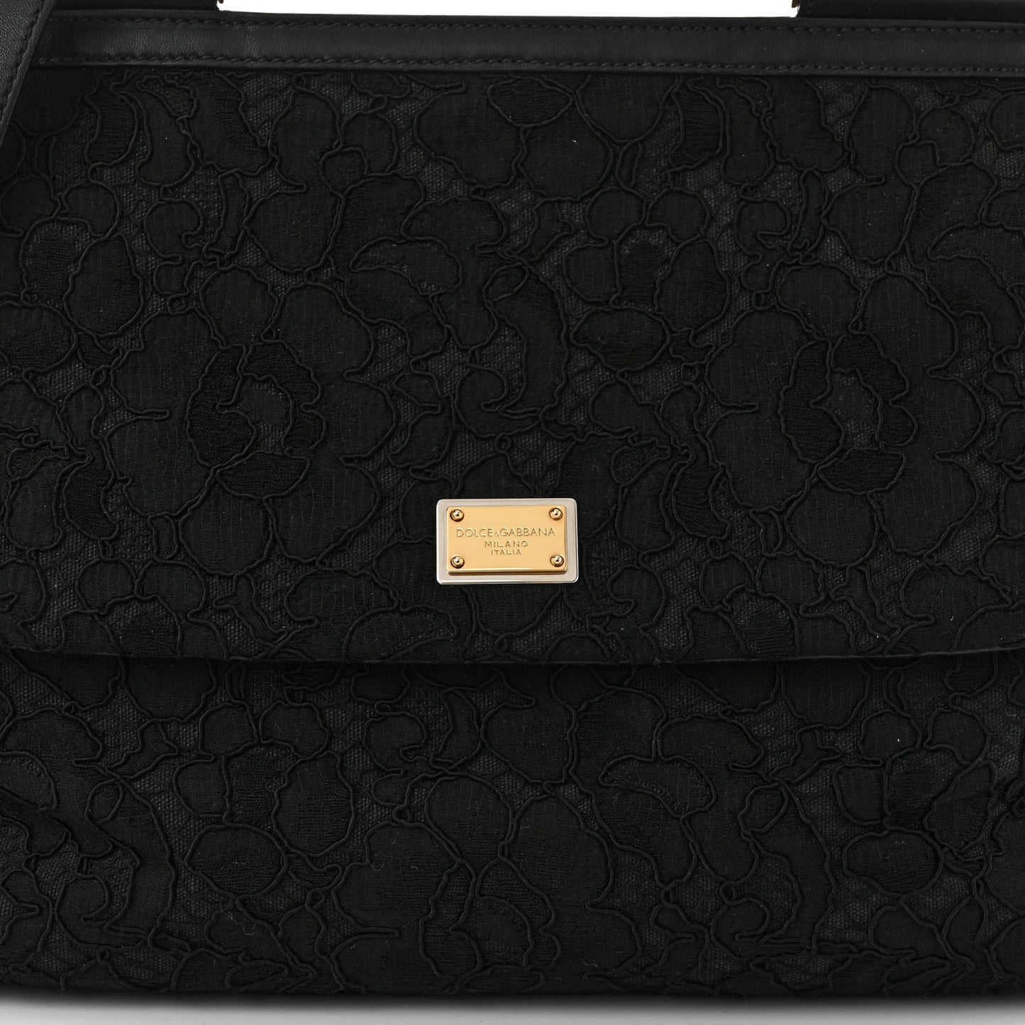 Calfskin Lace Miss Sicily Satchel Black