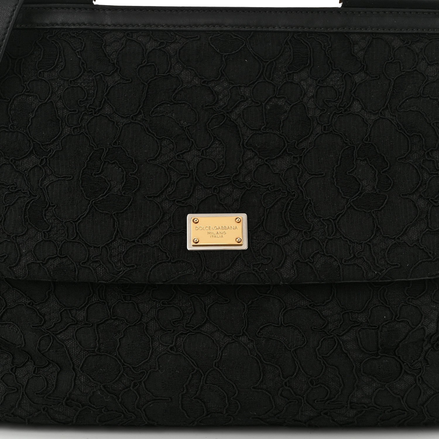 Dolce & Gabbana Calfskin Lace Miss Sicily Satchel Black 7 of 10