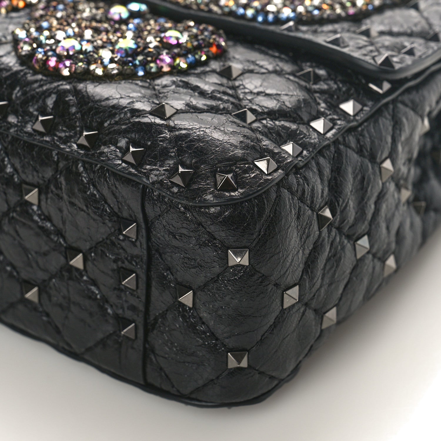 Valentino Garavani Craquele Nappa Butterfly Crystal Medium Rockstud Spike Shoulder Bag Black 9 of 9