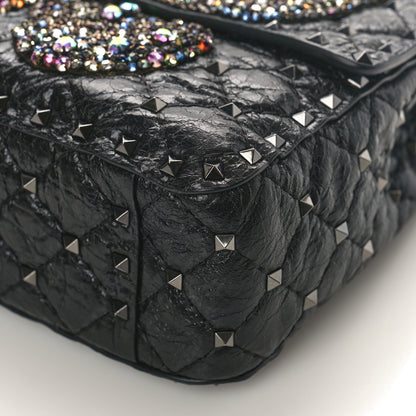 Valentino Garavani Craquele Nappa Butterfly Crystal Medium Rockstud Spike Shoulder Bag Black 9 of 9