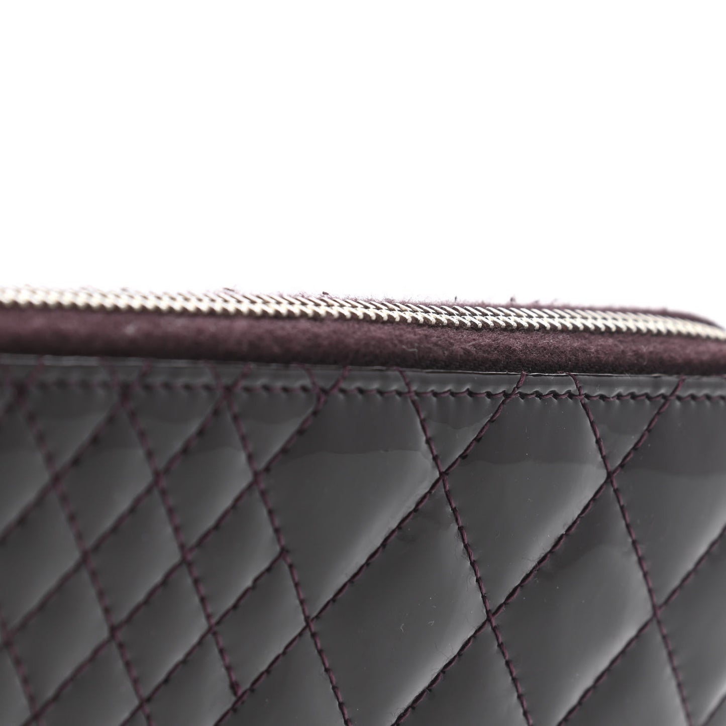 Patent Double Quilted Zip Around Wallet Burgundy
