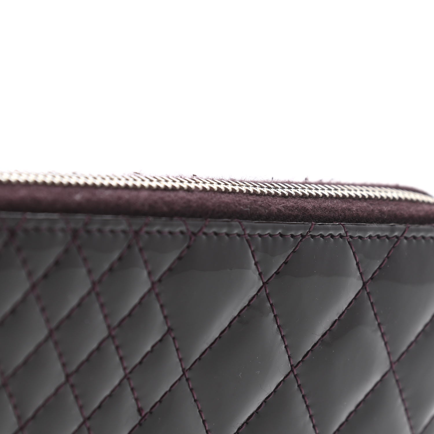 Chanel Patent Double Quilted Zip Around Wallet Burgundy 9 of 9
