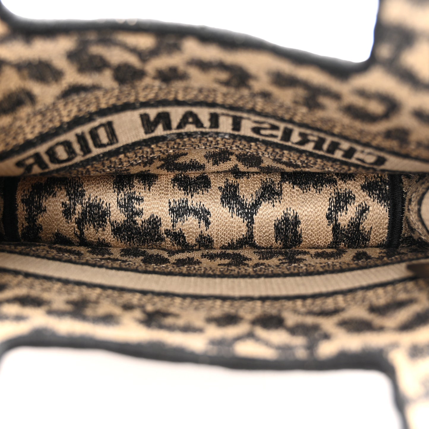 Canvas Mizza Embroidered Mini Leopard Book Tote Beige
