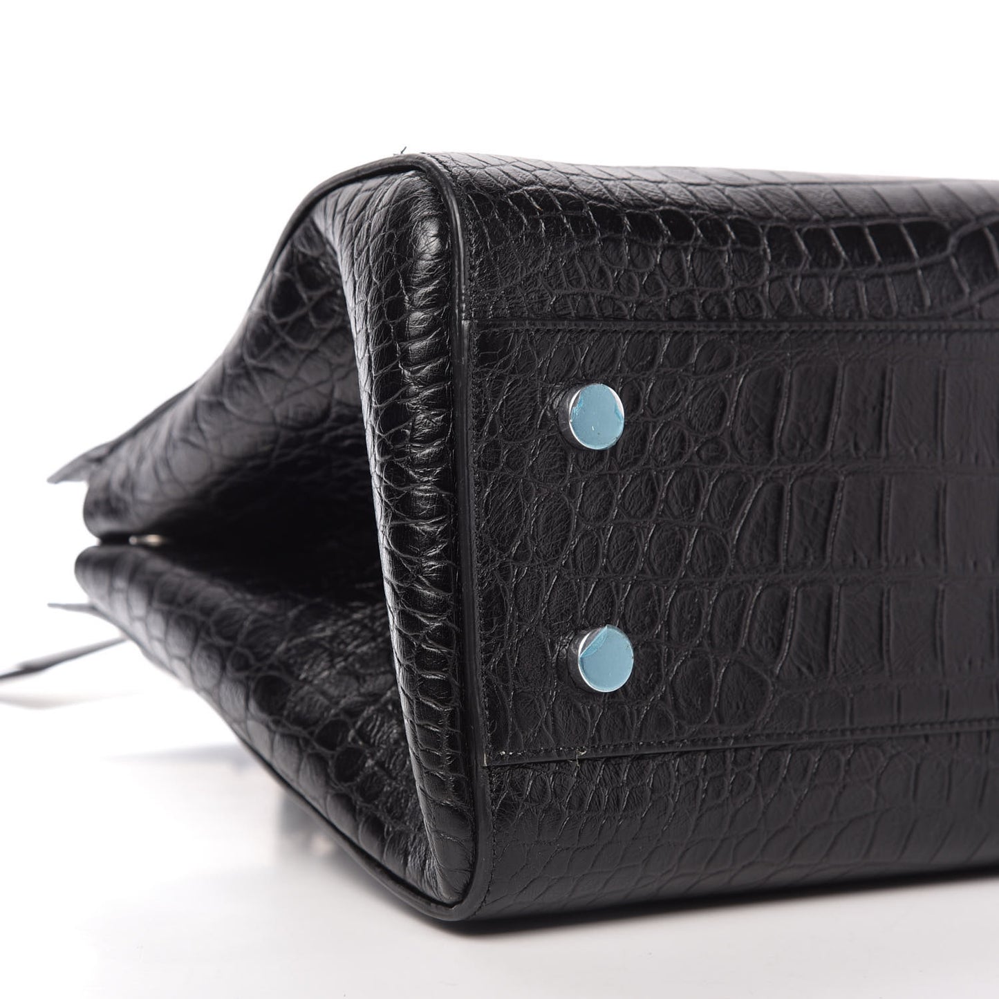 Calfskin Crocodile Embossed Medium Cabas Rive Gauche Black