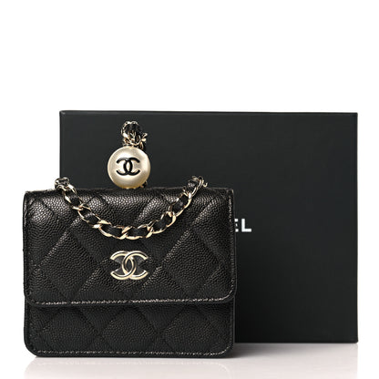 Chanel Caviar Quilted Mini Pearl On Top Coin Purse With Chain Black 11 of 11