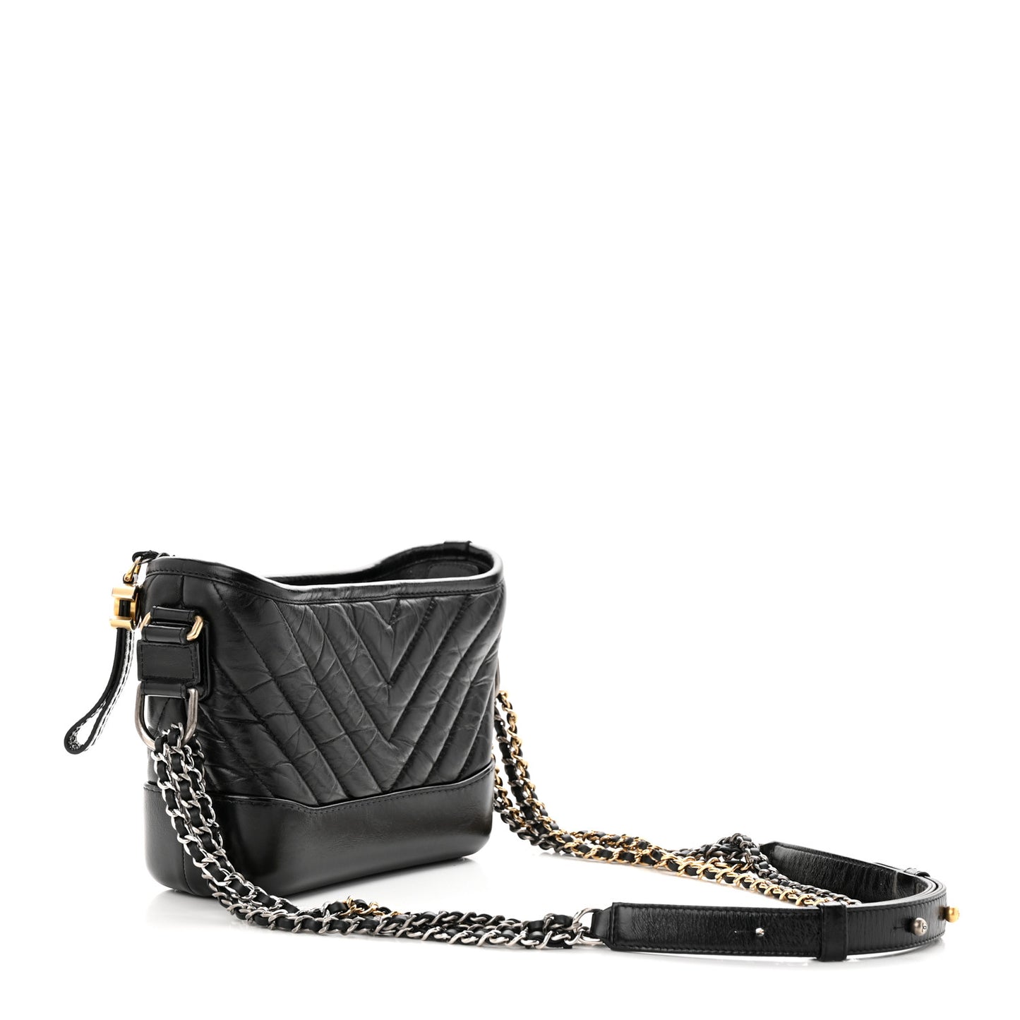 Aged Calfskin Chevron Quilted Small Gabrielle Hobo Black