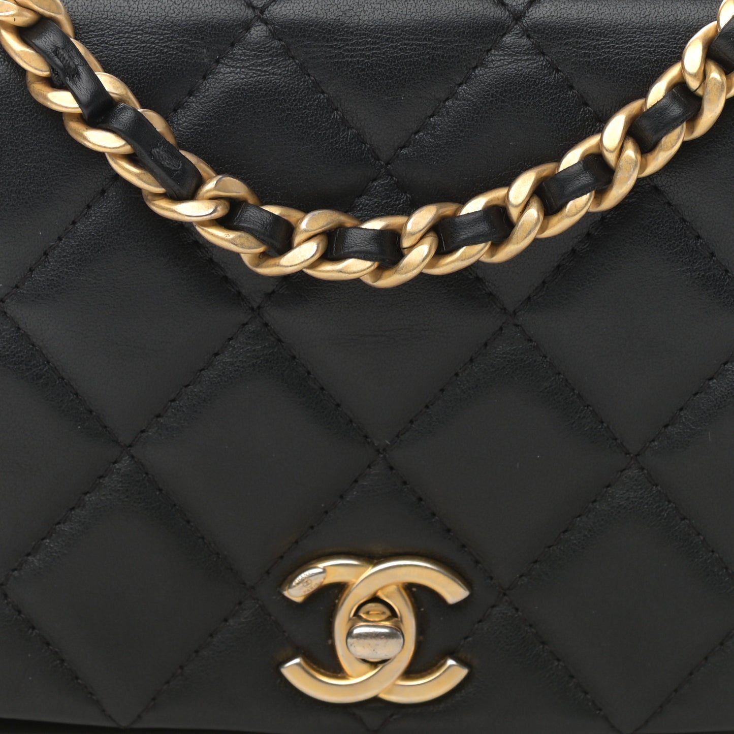 Calfskin Quilted Coco Mail Clutch With Chain Black