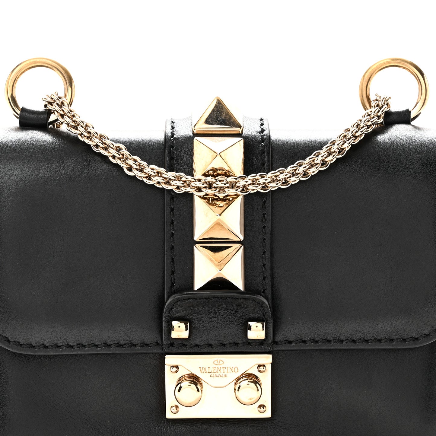 Vitello Mini Glam Lock Rockstud Flap Black