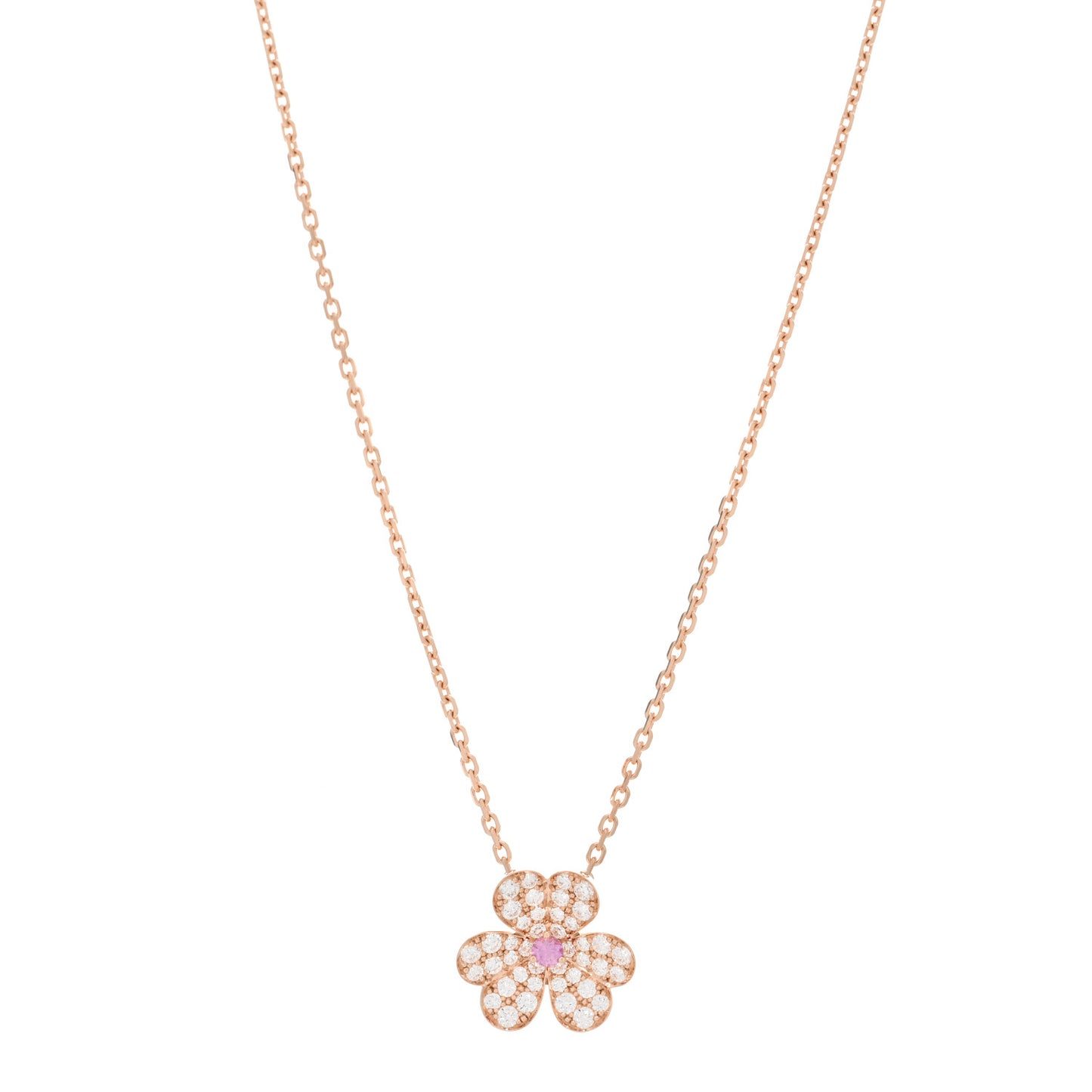 18K Rose Gold Diamond Pink Sapphire Small Frivole Pendant Necklace