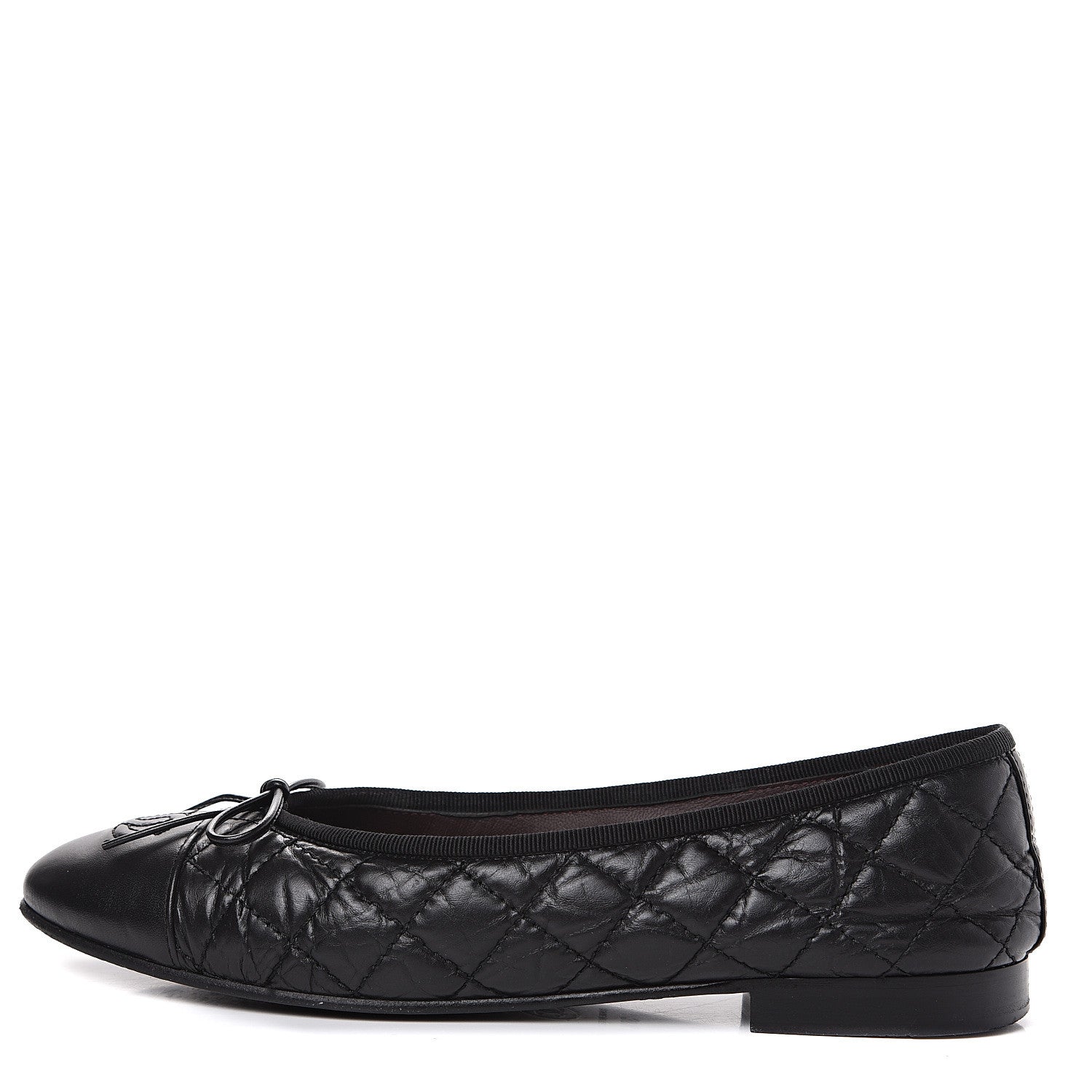 Chanel Aged Calfskin Quilted Cap Toe Ballerina Flats 38.5 Black 1 of 10
