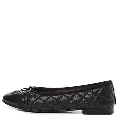 Chanel Aged Calfskin Quilted Cap Toe Ballerina Flats 38.5 Black 1 of 10