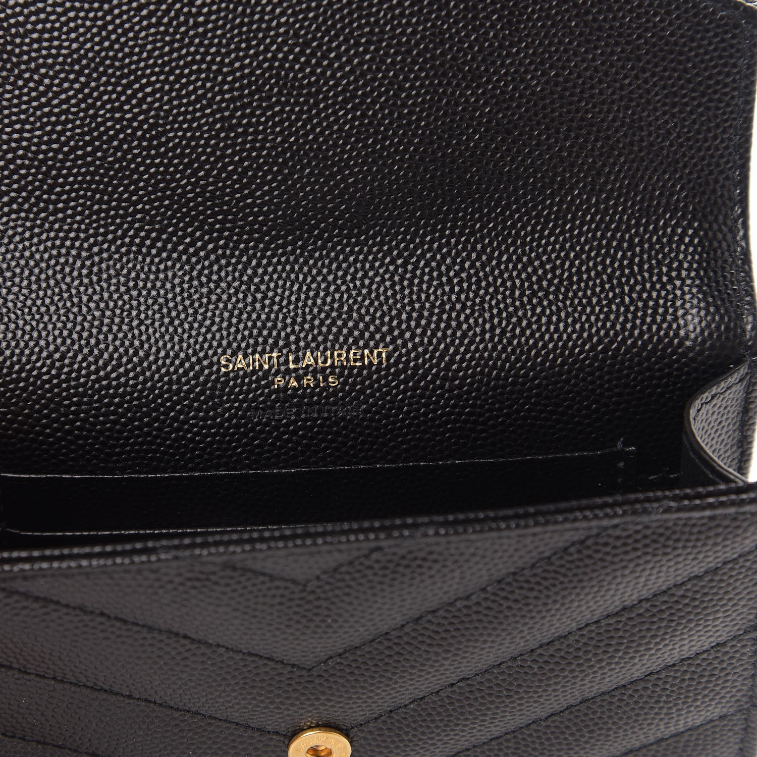 Saint Laurent Grain De Poudre Matelasse Chevron Small Monogram Envelope Wallet Black 6 of 7