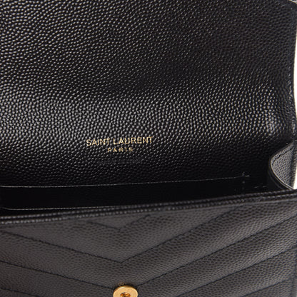 Saint Laurent Grain De Poudre Matelasse Chevron Small Monogram Envelope Wallet Black 6 of 7
