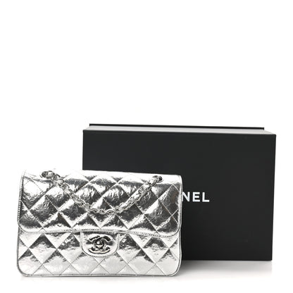 Chanel Hammered Metallic Calfskin Quilted Small Double Flap Silver 11 of 11