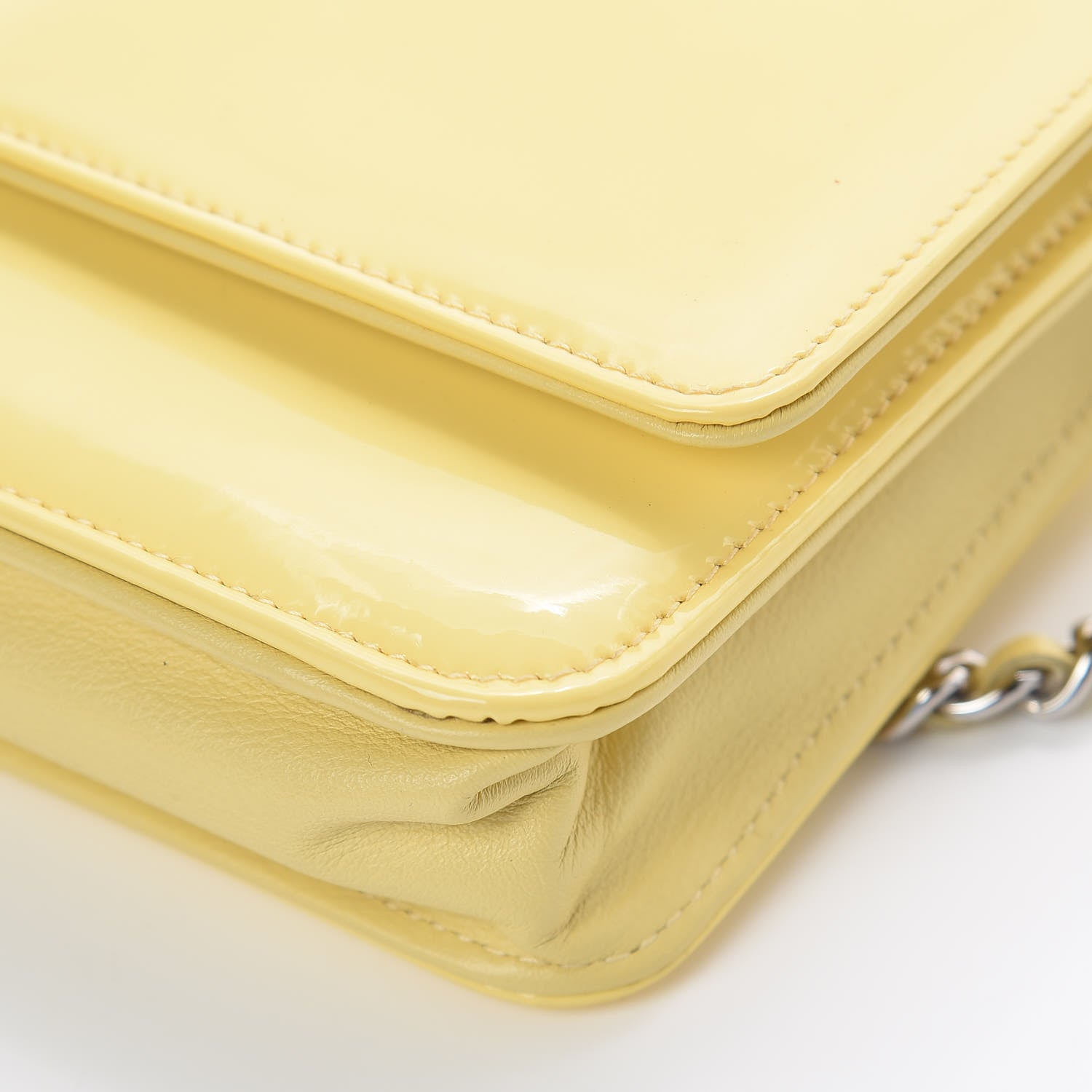 Chanel Patent CC Compact Wallet on Chain WOC Yellow 13 of 16