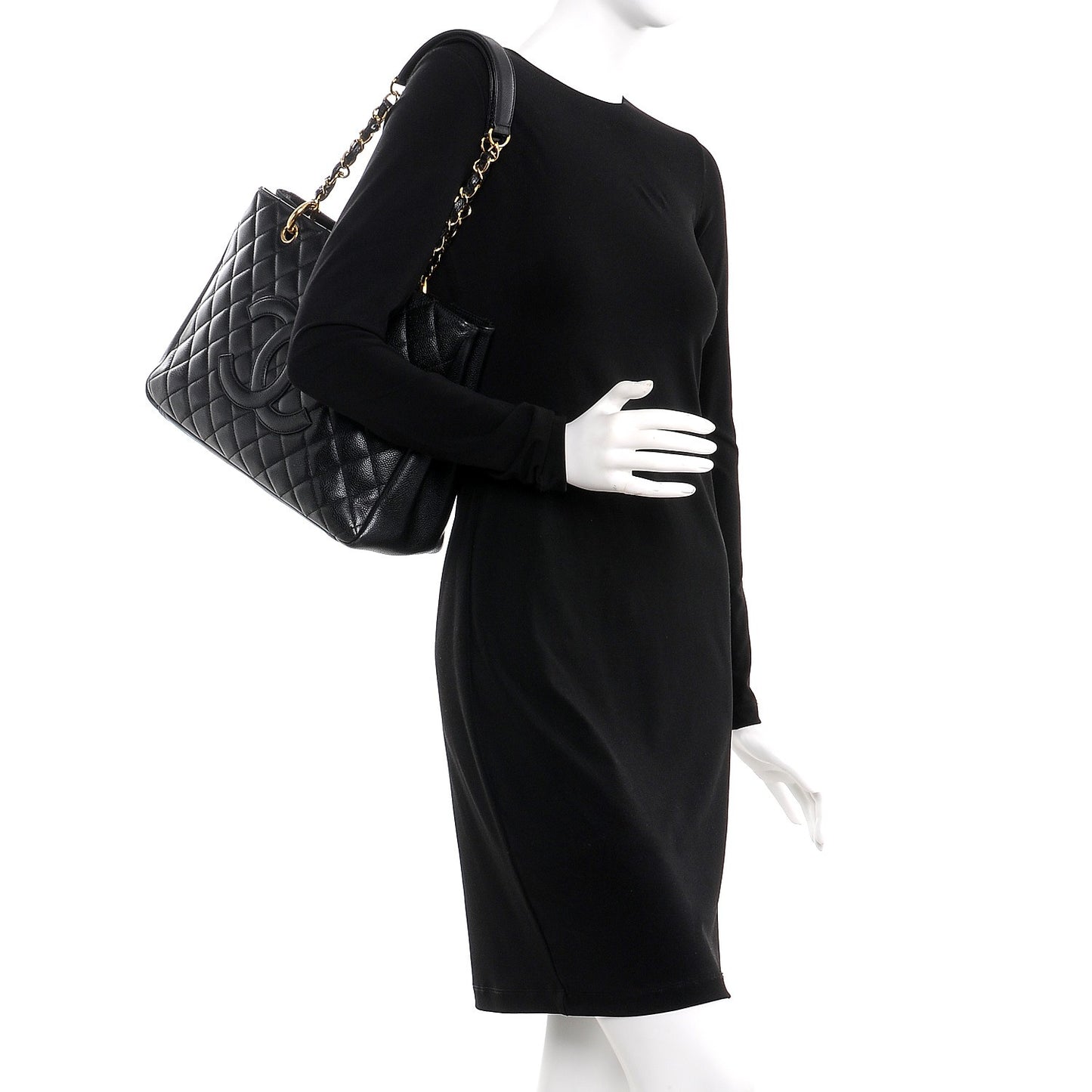 Caviar Quilted Grand Shopping Tote GST Black