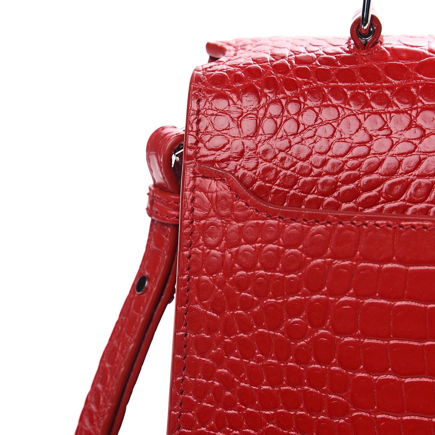 Calfskin Crocodile Embossed Medium Classic Monogram Cassandra Top Handle Red