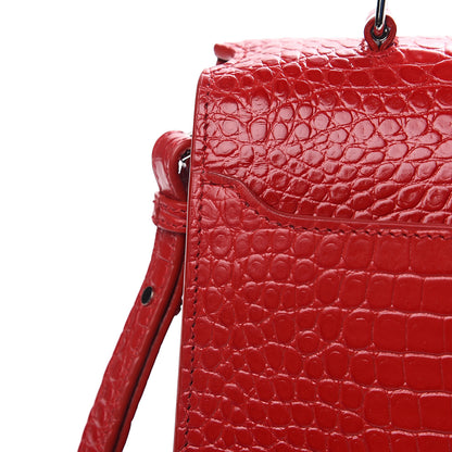 Saint Laurent Calfskin Crocodile Embossed Medium Classic Monogram Cassandra Top Handle Red 7 of 9