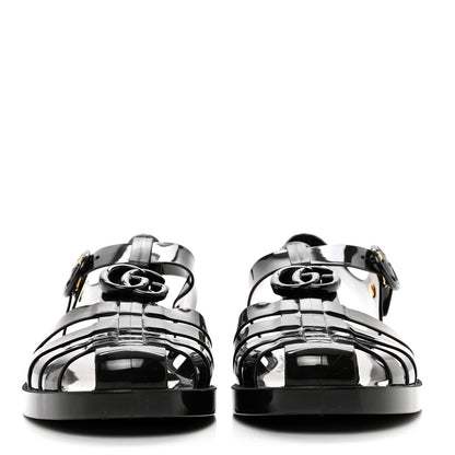 Gucci Shiny Rubber Double G Buckle Strap Sandals 9 Black 2 of 8