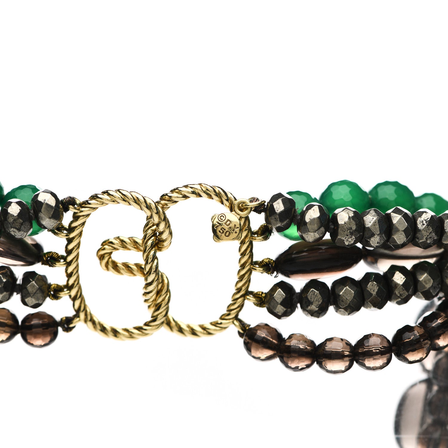 David Yurman 18K Yellow Gold Green Onyx Smoky Quartz Pyrite Signature Multi Strand Necklace 4 of 5