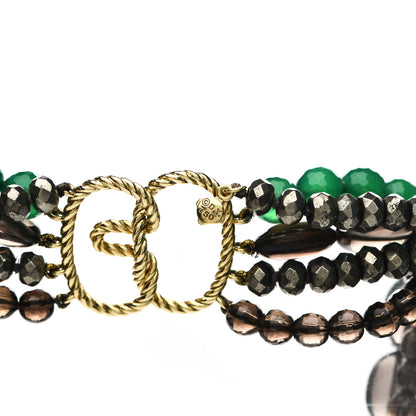 David Yurman 18K Yellow Gold Green Onyx Smoky Quartz Pyrite Signature Multi Strand Necklace 4 of 5