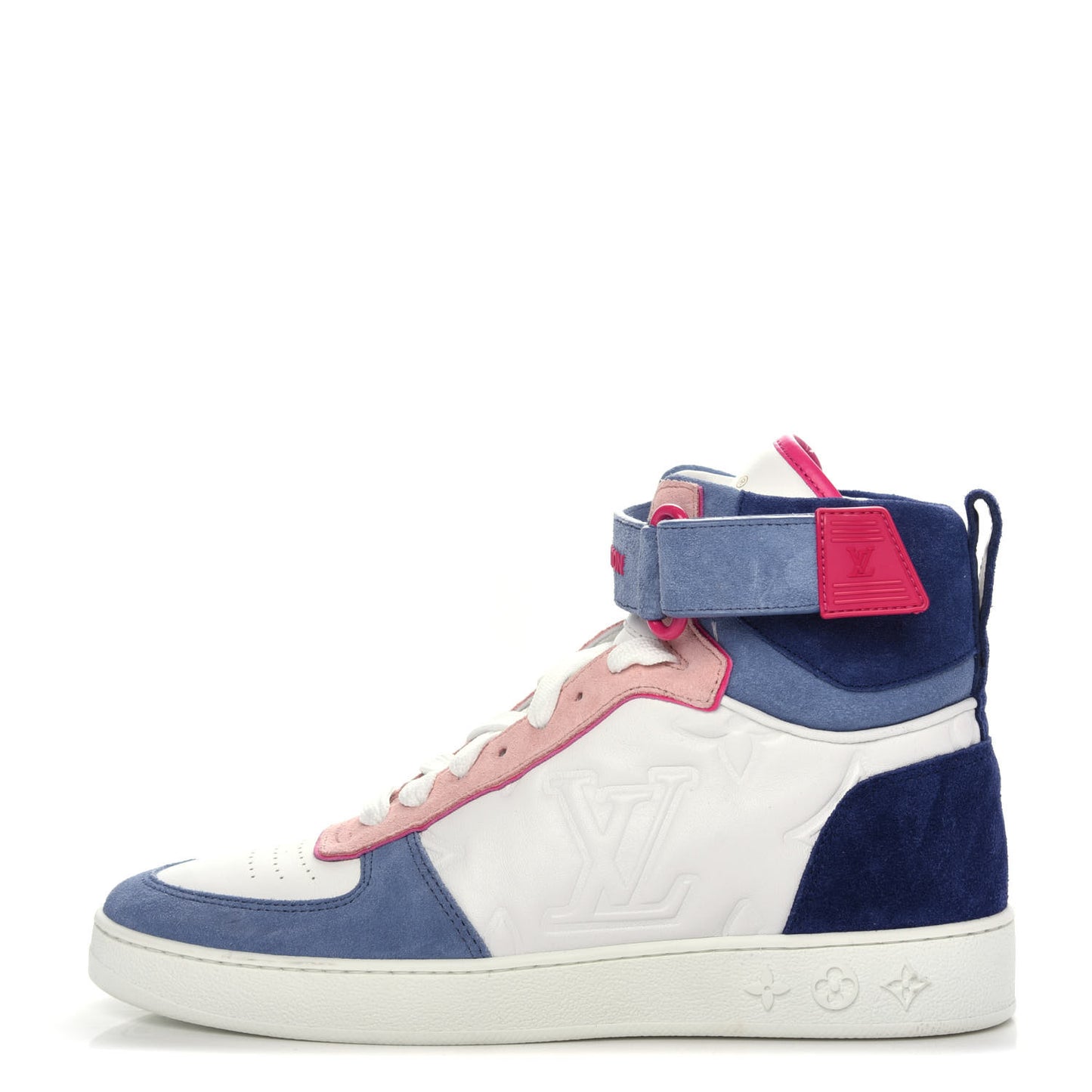 Sheepskin Embossed Suede Calfskin Womens Boombox High-Top Sneakers 37.5 White Denim Blue