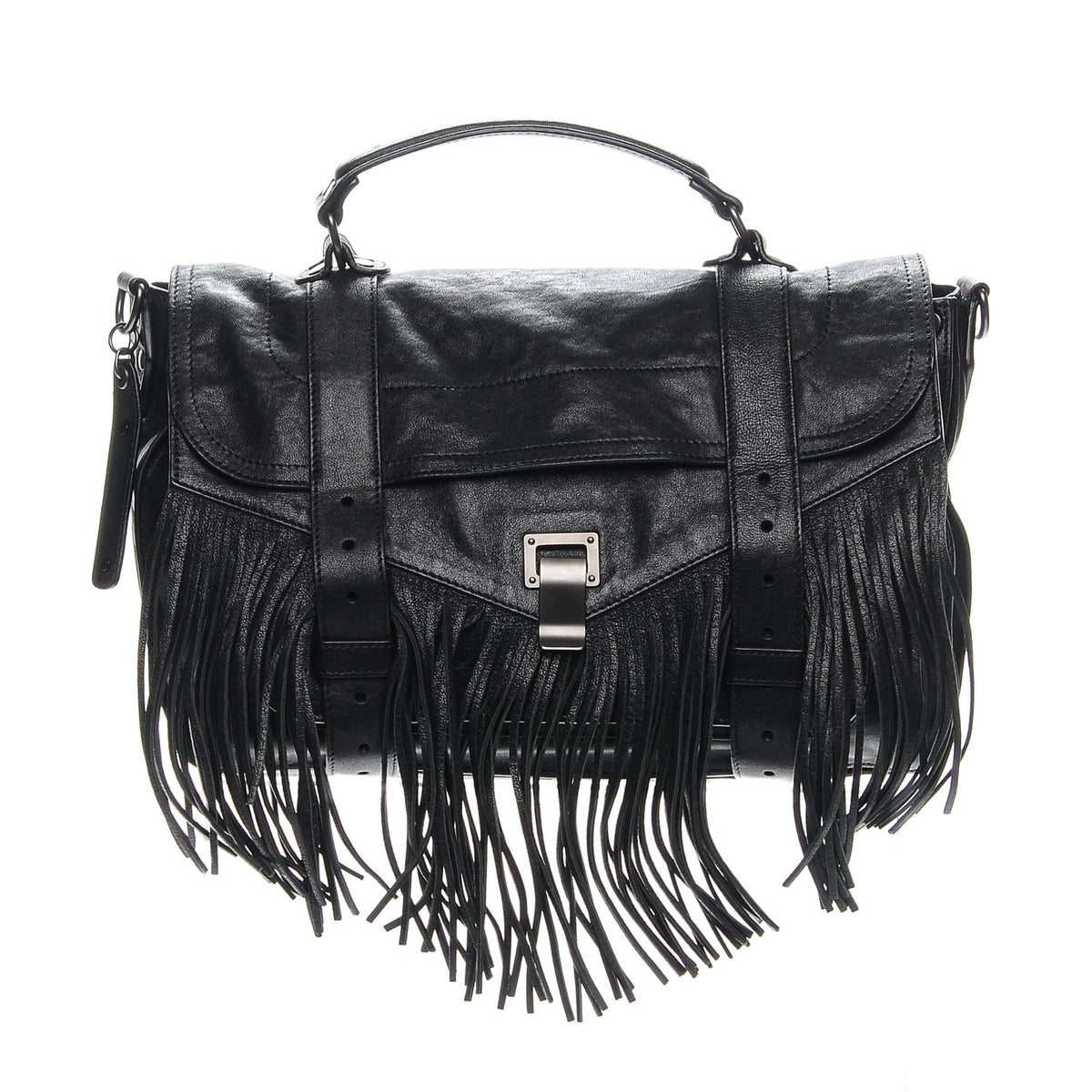 Proenza Schouler Lambskin Fringe Medium PS1 Satchel Black 1 of 7