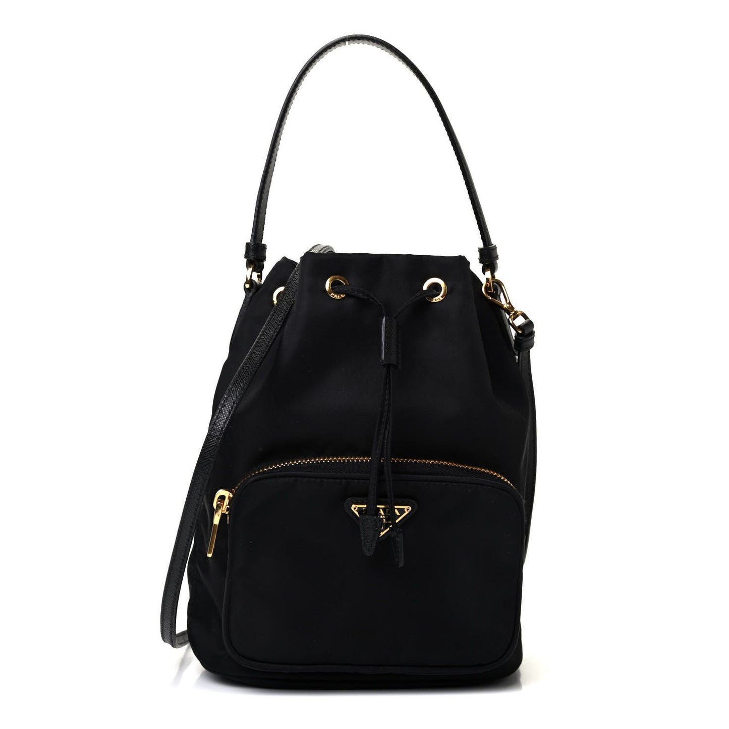 Saffiano Tessuto Nylon Mini Bucket Crossbody Bag Black