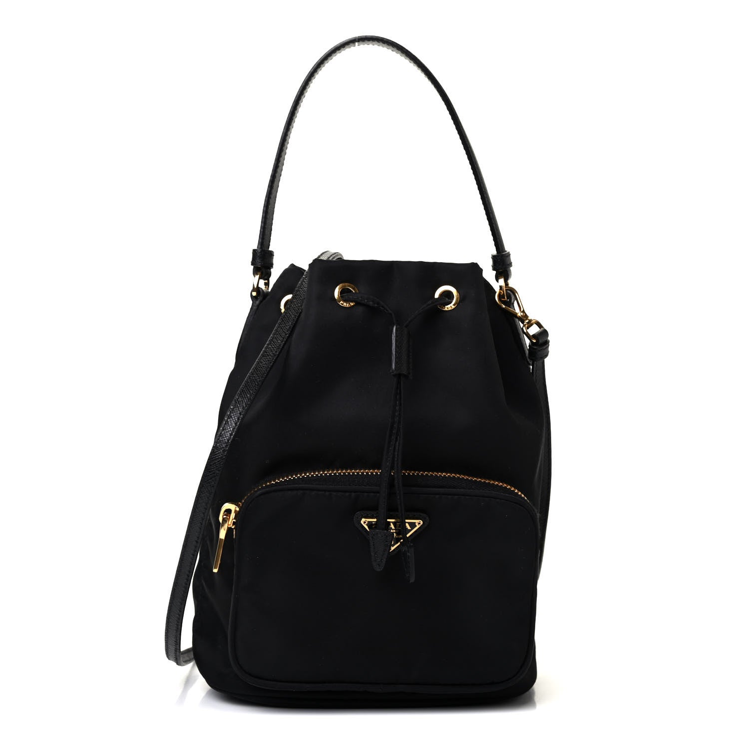 Prada Saffiano Tessuto Nylon Mini Bucket Crossbody Bag Black 1 of 4