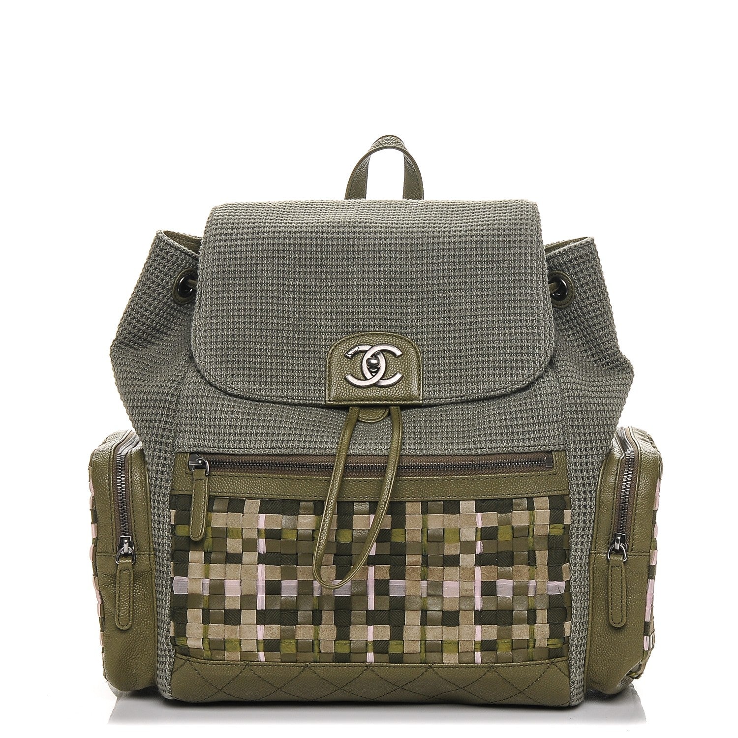 Chanel Tweed Canvas Cuba Pocket Backpack Khaki 1 of 7