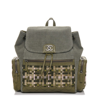 Chanel Tweed Canvas Cuba Pocket Backpack Khaki 1 of 7