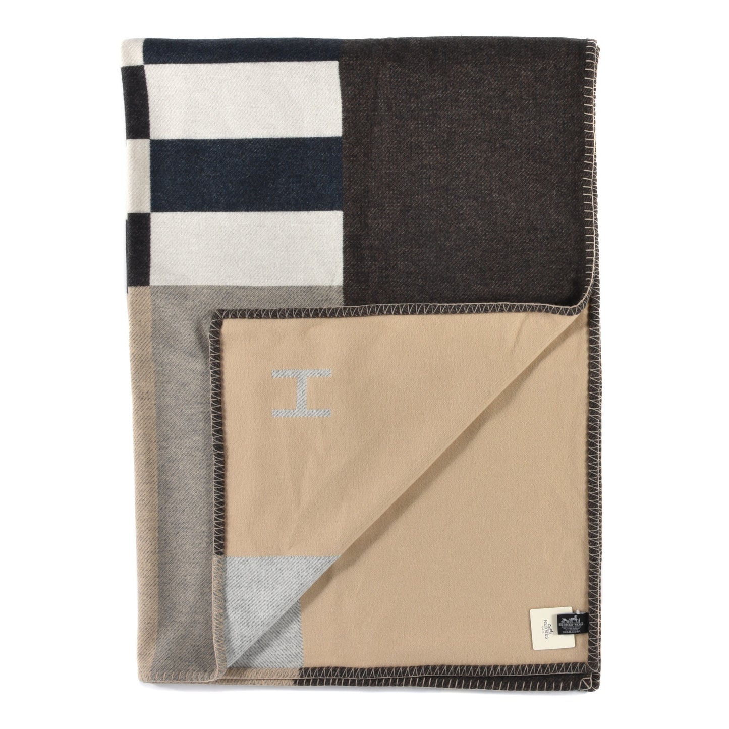 Wool Cashmere H Casaque Blanket Ecru Carbone