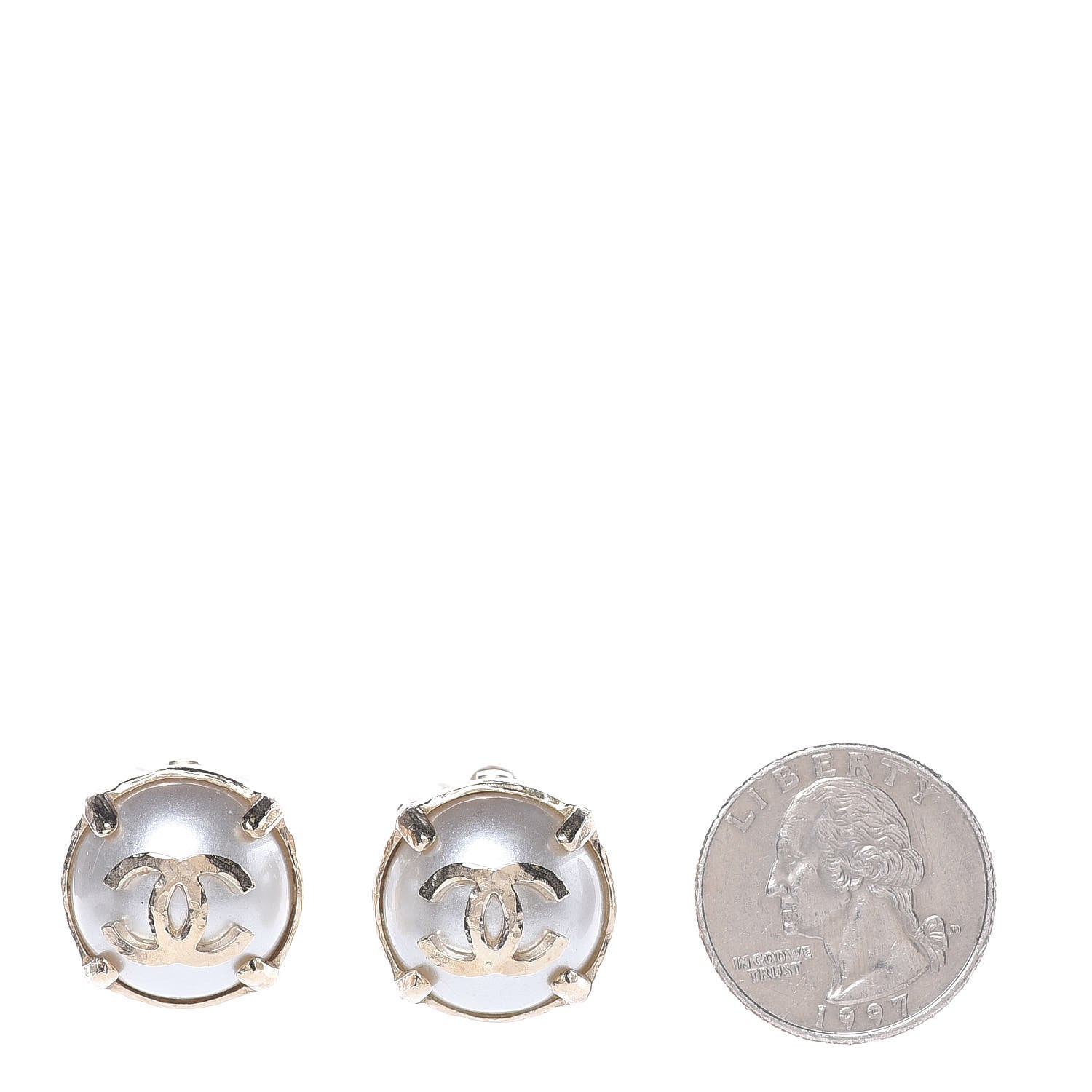 Chanel Pearl CC Large Clip On Earrings Light Gold 2 of 5