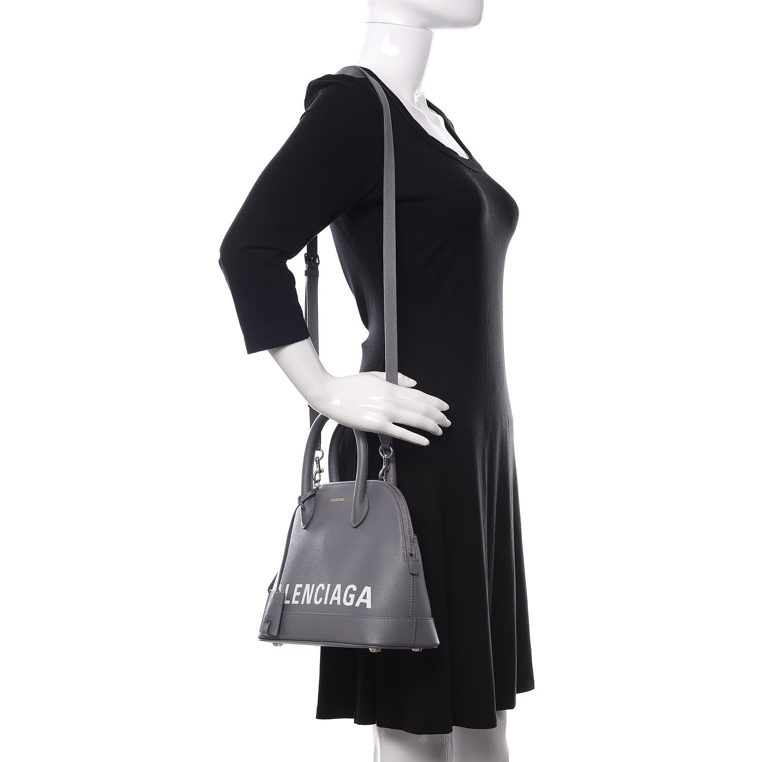 Balenciaga Signature Grained Calfskin Logo S Ville Top Handle Bag Gris Perle Fonce White 2 of 10