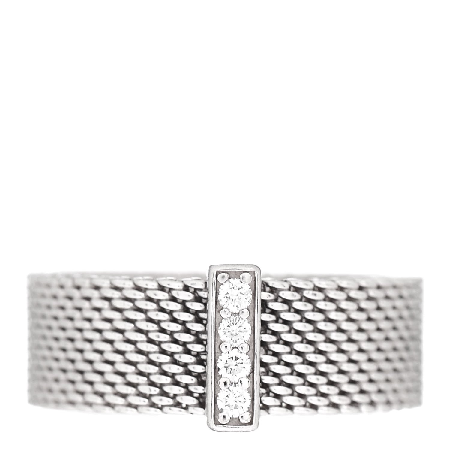 Tiffany Sterling Silver Diamond Somerset Mesh Ring 53 6.5 1 of 4